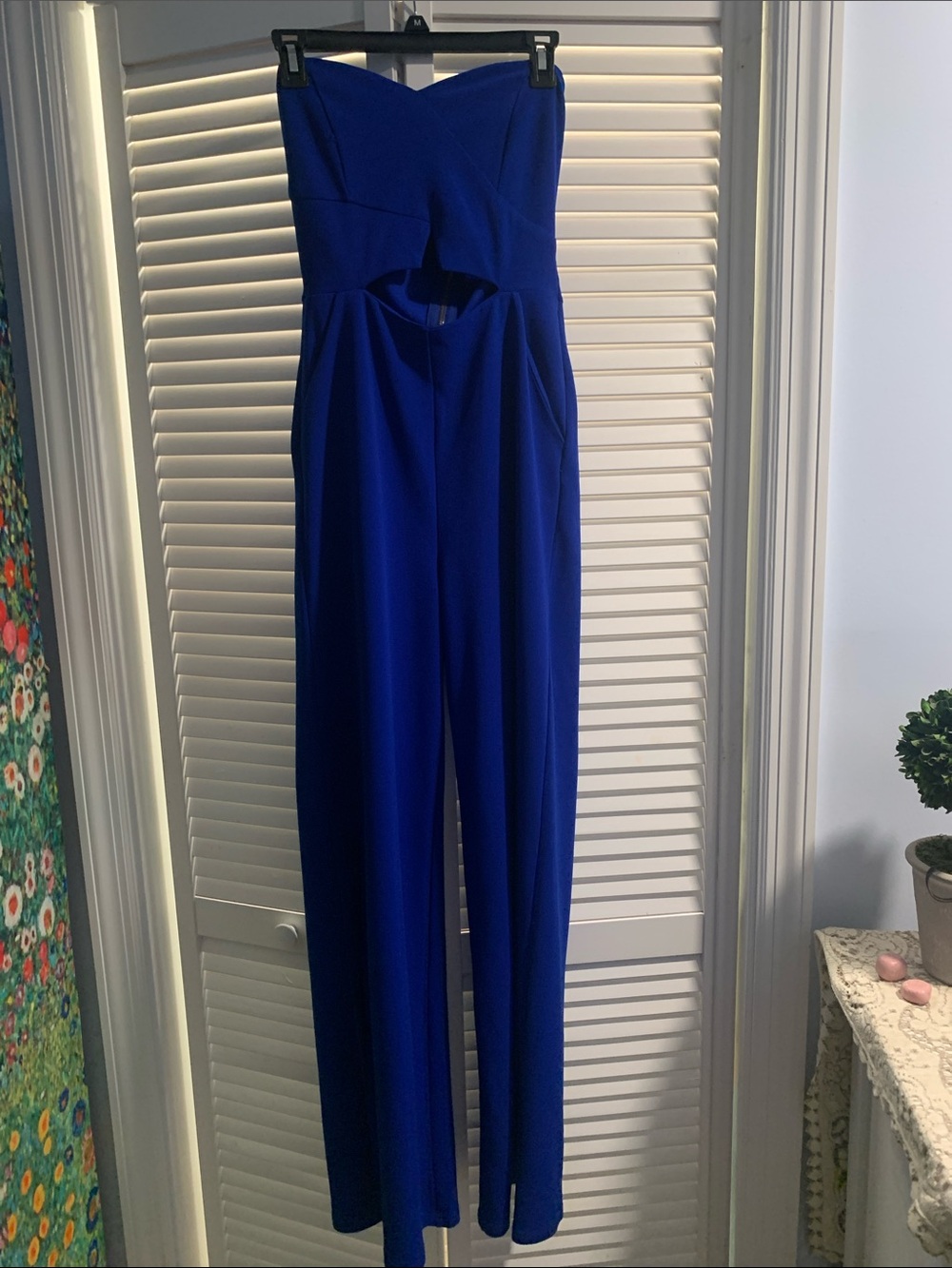 a'gaci Strapless Royal Blue Cutout Jumpsuit
